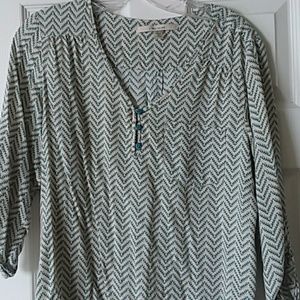 41 Hawthorn turquoise, tan, and cream top